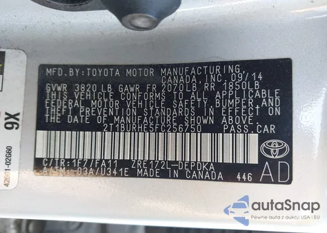 2015 Toyota Corolla L from USA, damaged, VIN 2T1BURHE5FC256750